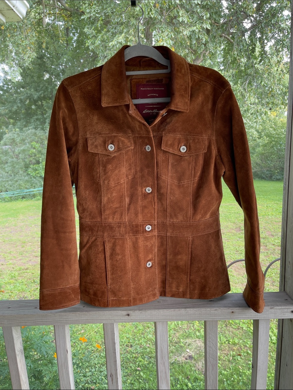 Eddie Bauer Women's Chest-Pocket Suede Jacket in Rich Brown